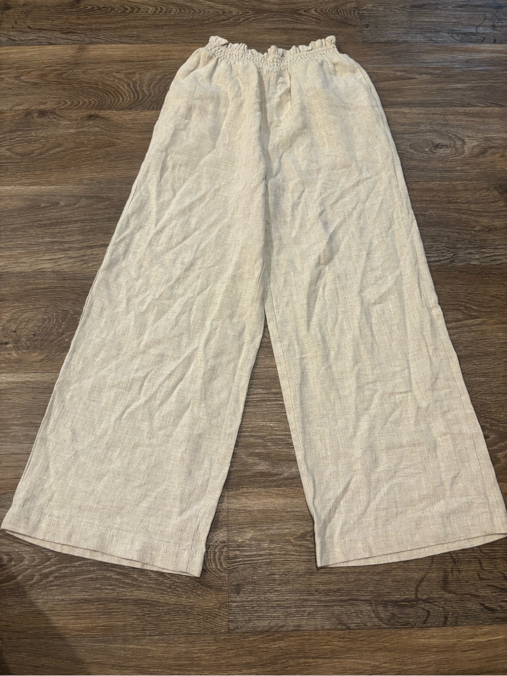 Princess Polly Linen Blend Wide Leg Crop Pants Oatmeal Womens Size 4